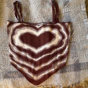 Brown and White Heart Pattern Tank Top